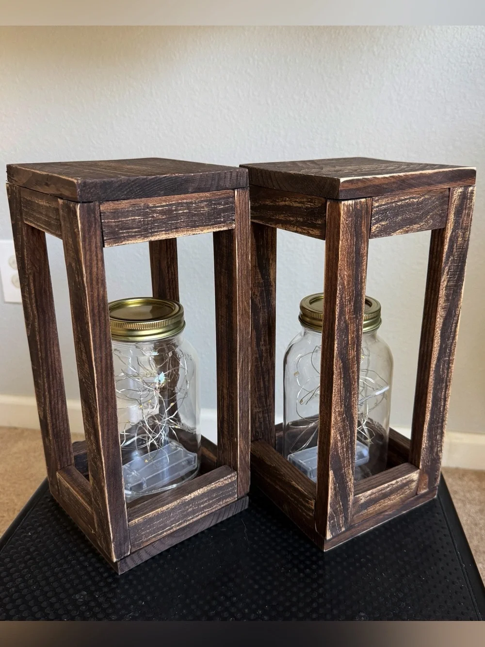 Solid Wood Fairy Lights Lantern Set of Two Handmade